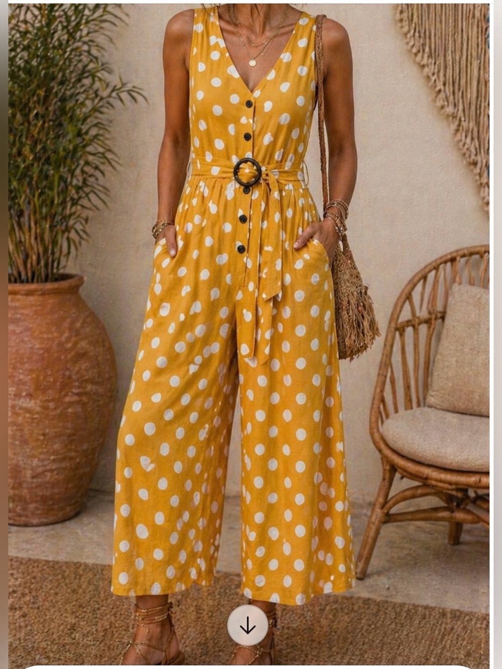 NWT. Monteau Mustard Yellow Polka Dot Sleeveless Jumpsuit. Size M